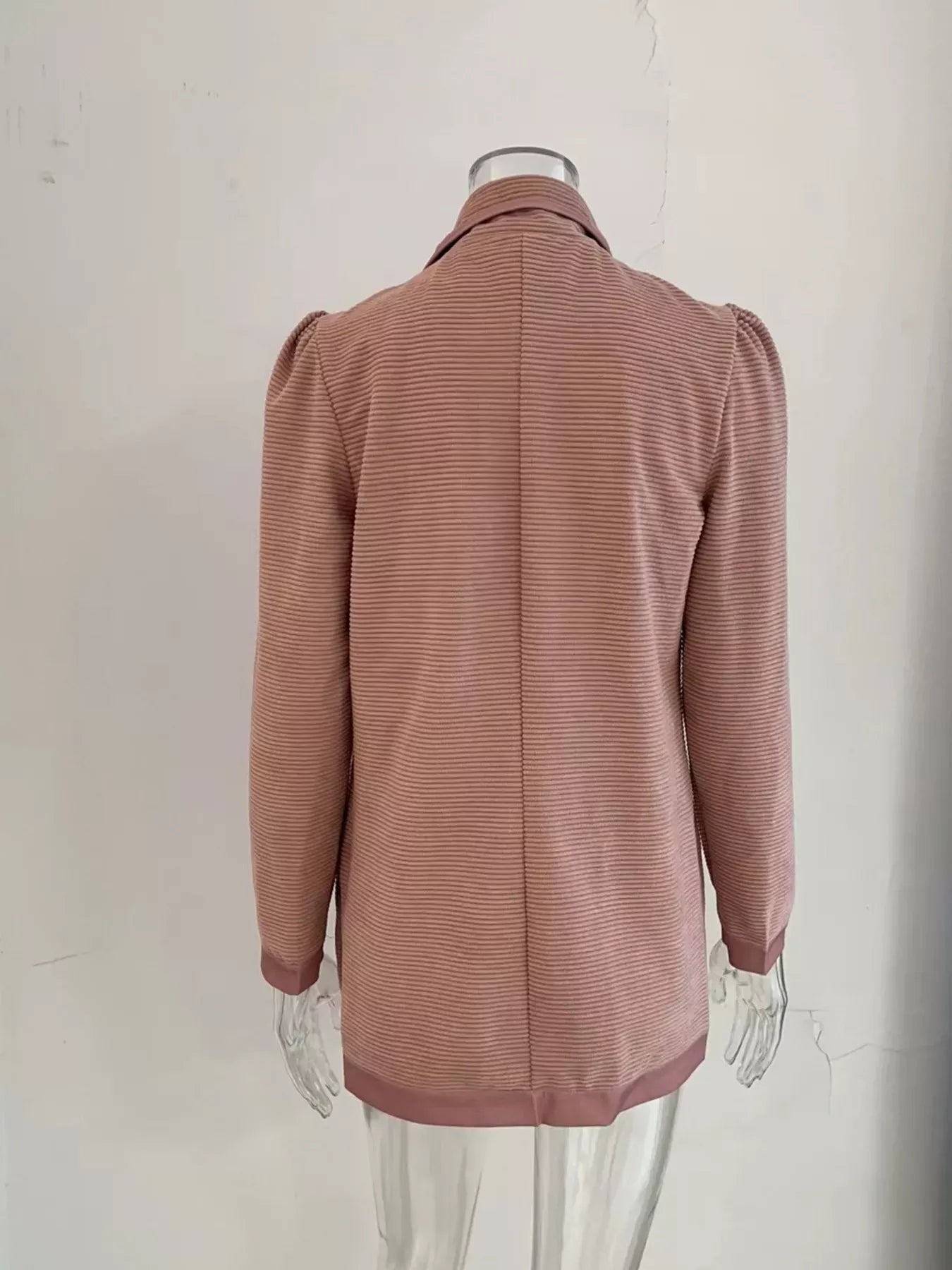 Textured Knit Double-Breasted Blazer - Apricot / S