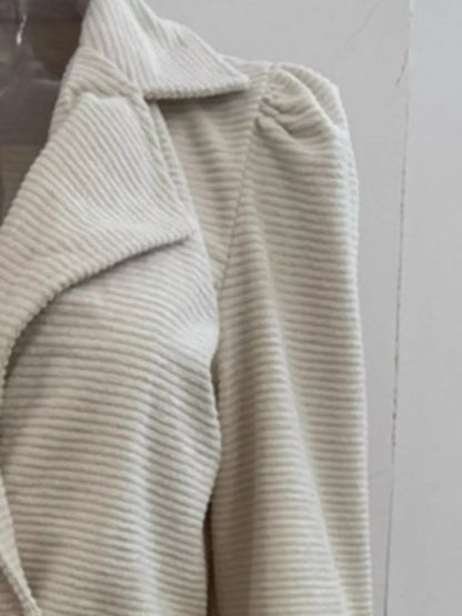 Textured Knit Double-Breasted Blazer - Apricot / S