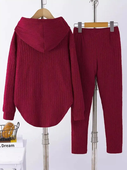Textured Long Sleeve Hoodie and Pants Set Women's Sets The Nichole Collection