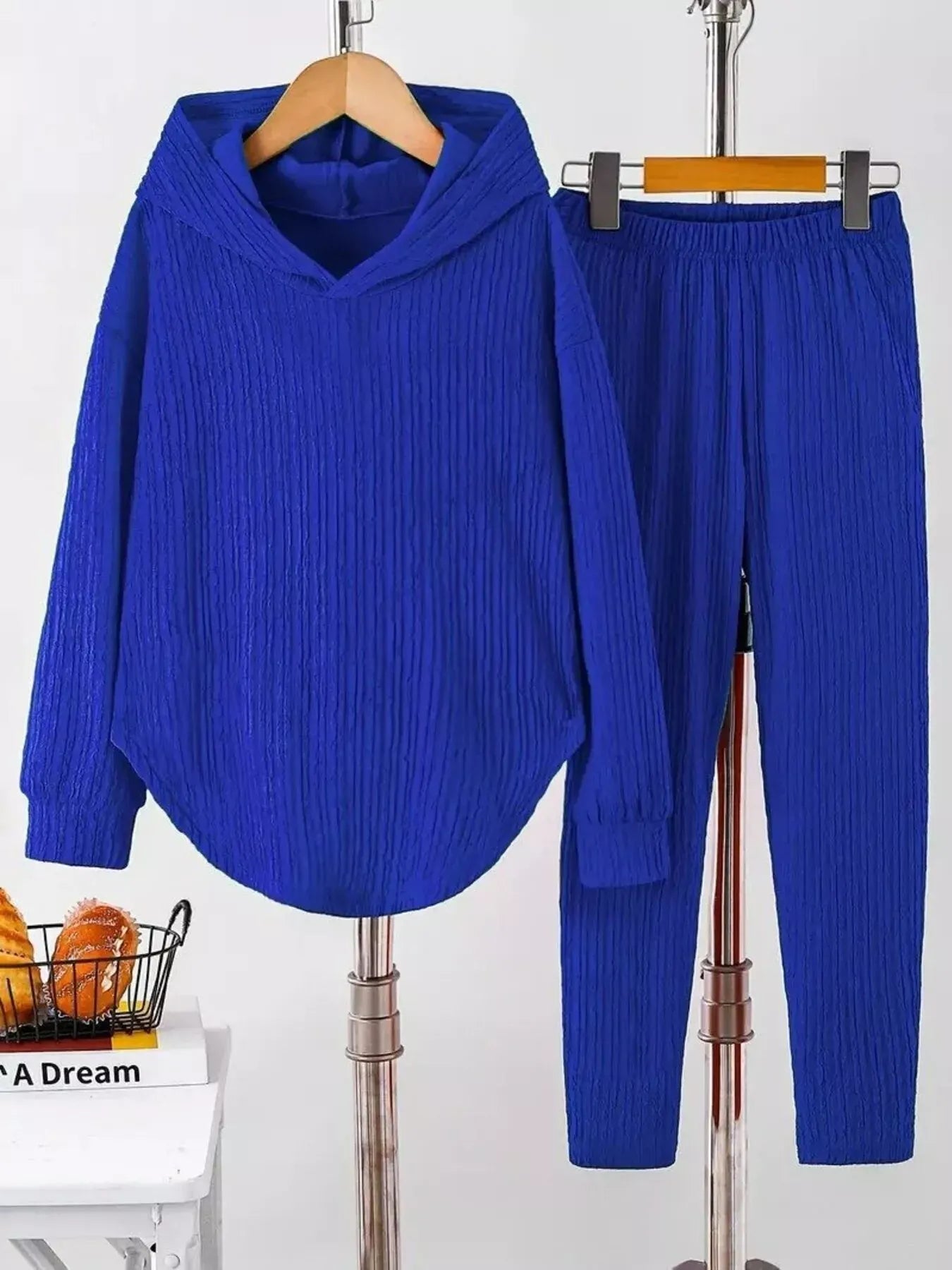 Textured Long Sleeve Hoodie and Pants Set Women's Sets Blue / S The Nichole Collection