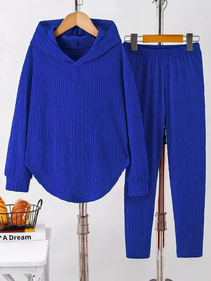 Textured Long Sleeve Hoodie and Pants Set Women's Sets Blue / S The Nichole Collection