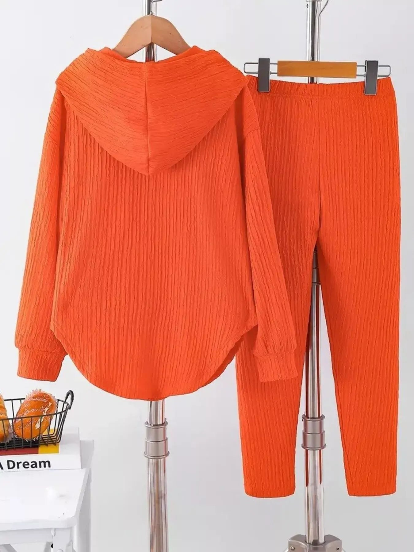 Textured Long Sleeve Hoodie and Pants Set Women's Sets Orange / S The Nichole Collection