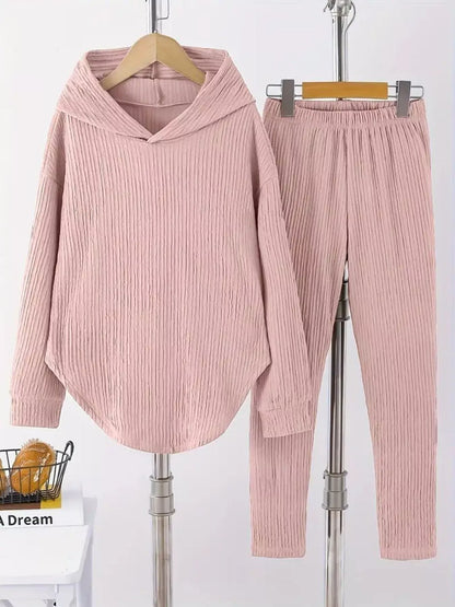Textured Long Sleeve Hoodie and Pants Set Women's Sets Pink / S The Nichole Collection