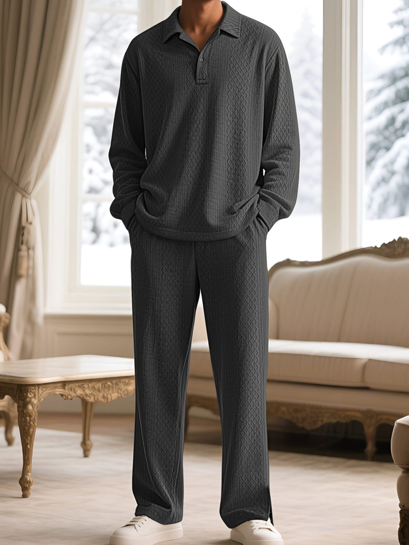 Textured Long Sleeve Top and Pants Set | The Nichole Collection