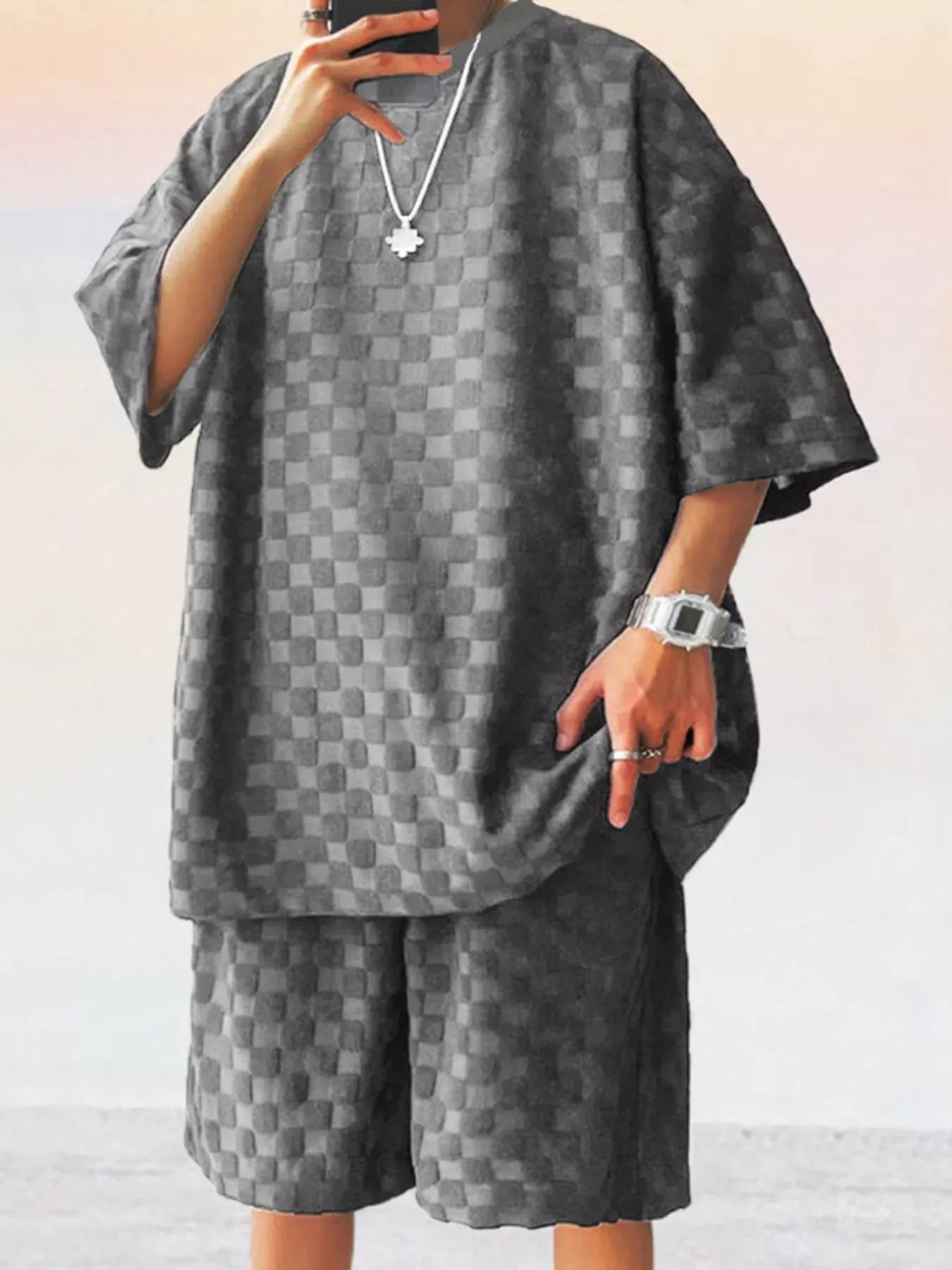 Textured Short Sleeve Tee and Shorts Casual Set | The Nichole Collection