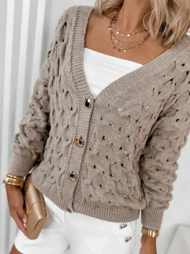 Textured V-Neck Long Sleeve Cardigan The Nichole Collection