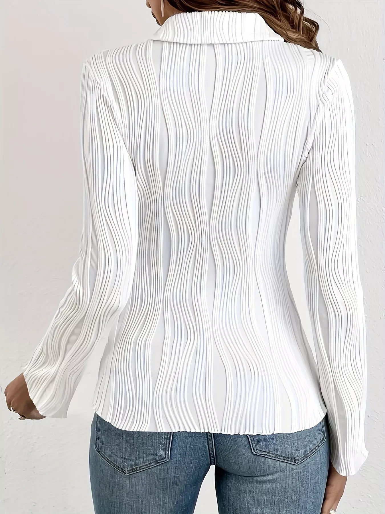 Textured Wavy Pattern Long Sleeve Shirt The Nichole Collection