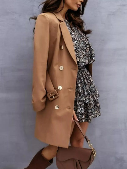 The Belted Double-Breasted Blazer Dress - Khaki / S