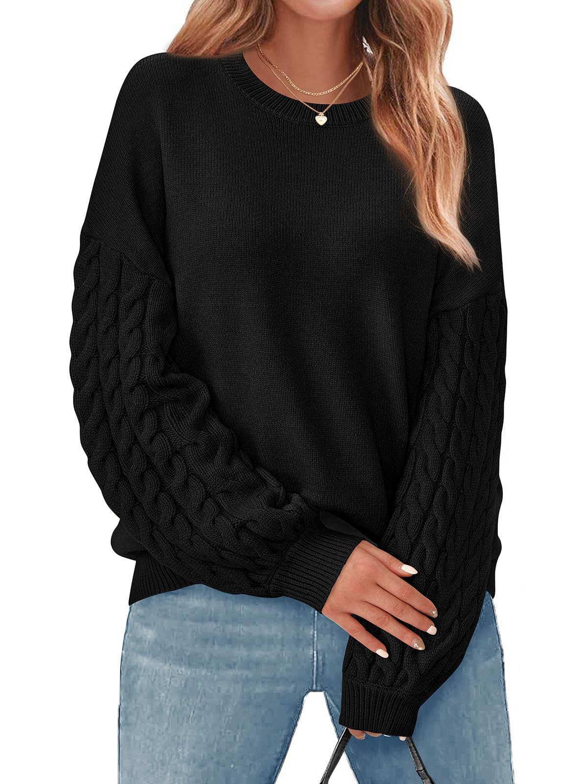 The Classic Cable Knit Sweater Large / Black The Nichole Collection