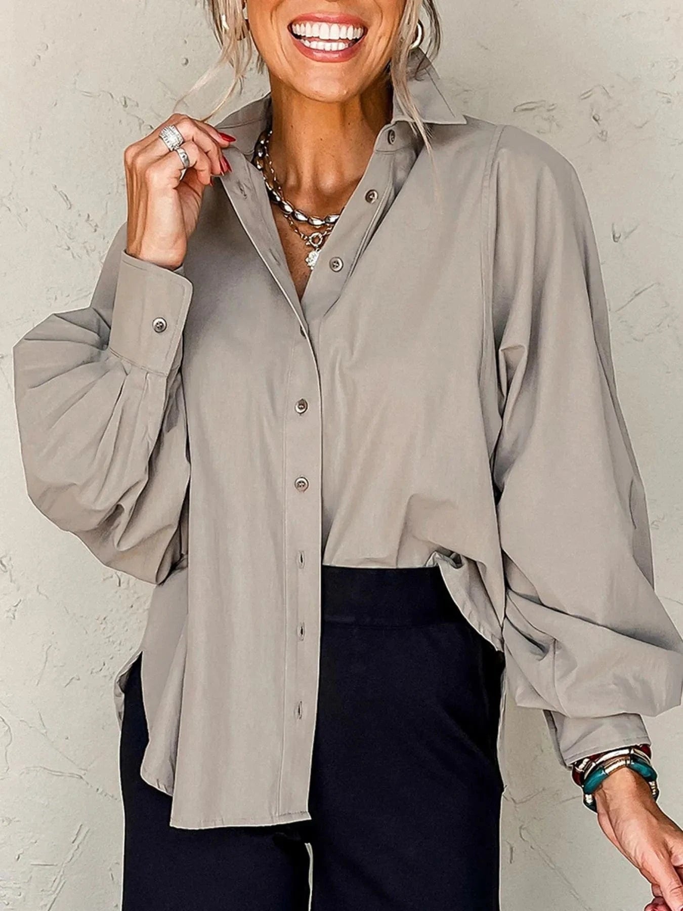 The Classic Cotton Lantern Shirt Gray / S The Nichole Collection