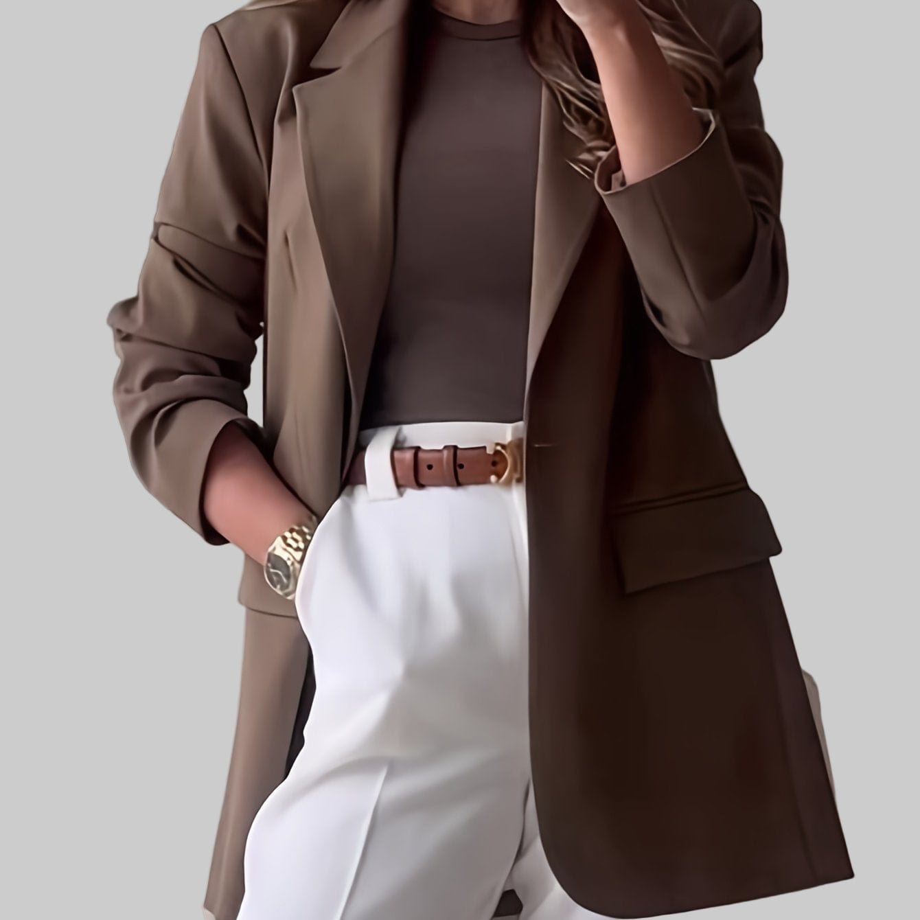 The Classic Solid Blazer – Elegant Long Sleeve Jacket Blazers Coffee / S The Nichole Collection