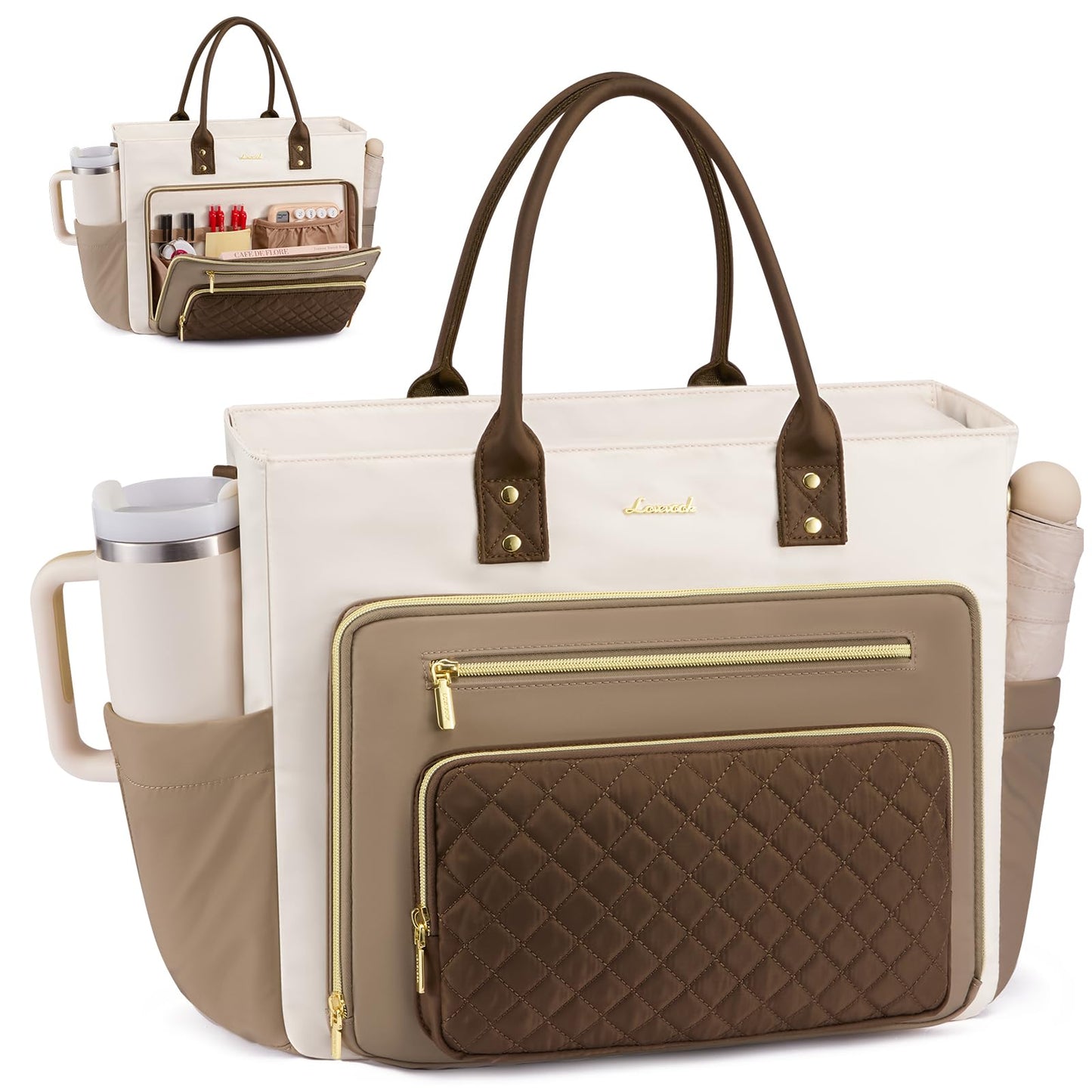 The Essential Work Tote Totes 17.3 inch / Khaki-beige-coffee The Nichole Collection