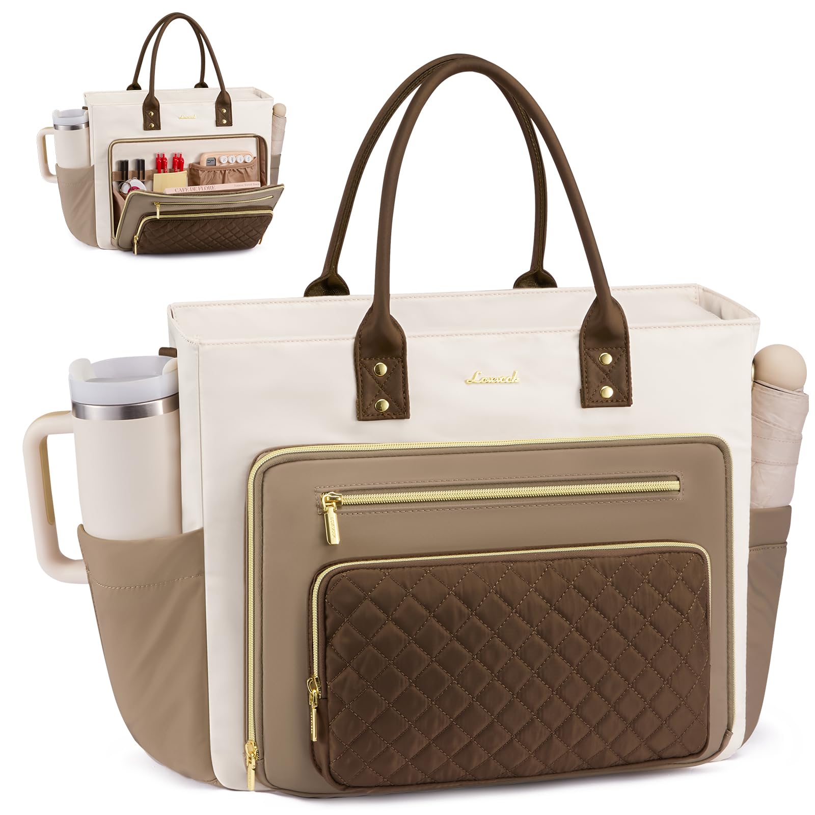 The Essential Work Tote Totes 17.3 inch / Khaki-beige-coffee The Nichole Collection