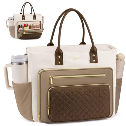 The Essential Work Tote Totes 17.3 inch / Khaki-beige-coffee The Nichole Collection