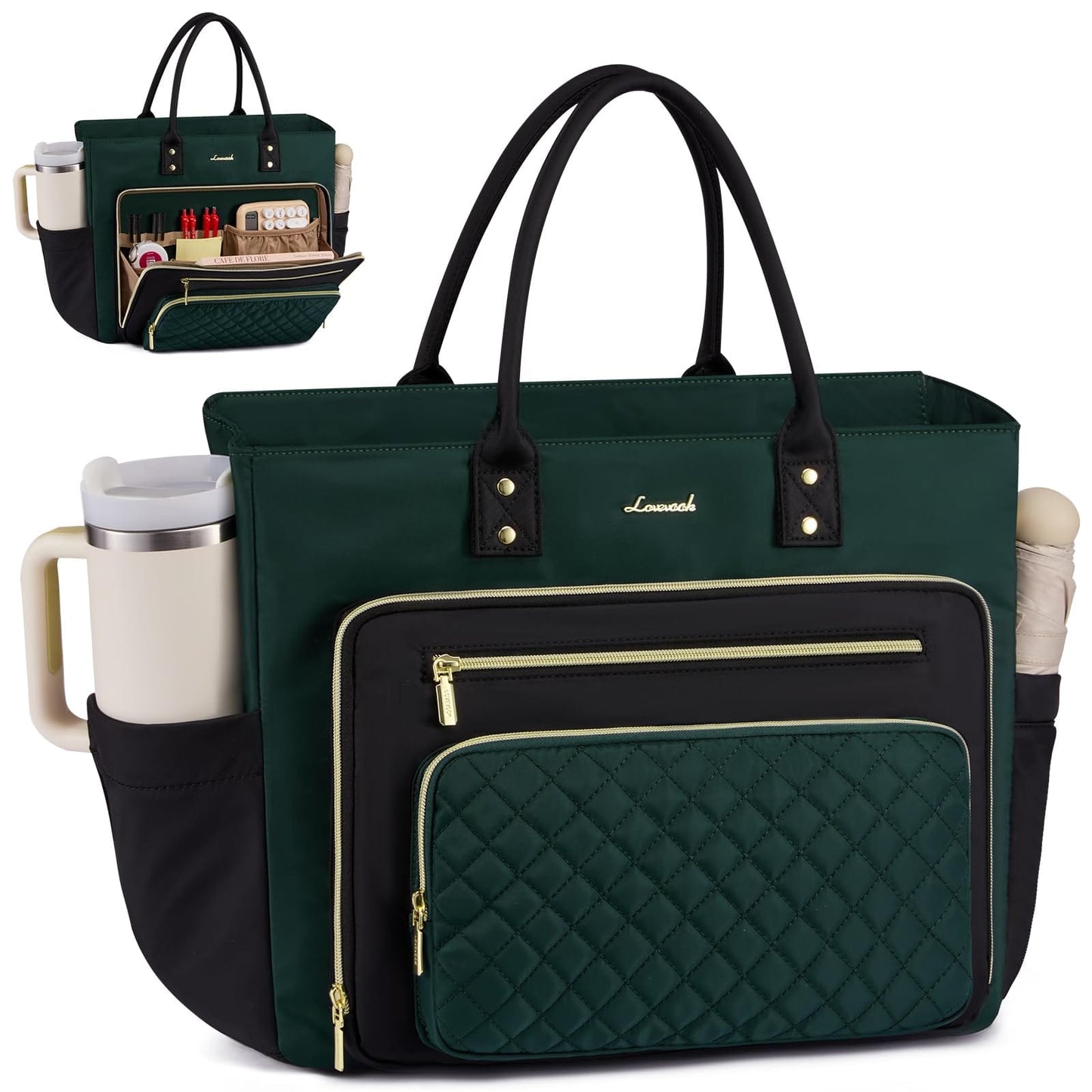 The Essential Work Tote Totes 17.3 inch / Dark Green-black The Nichole Collection