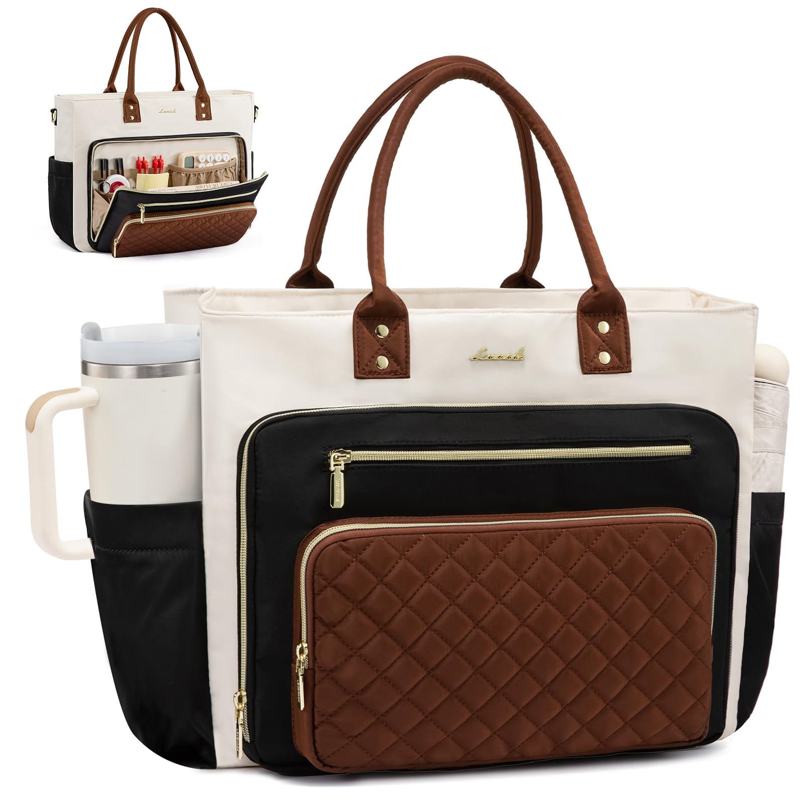 The Essential Work Tote Totes 17.3 inch / Black-beige-brown The Nichole Collection