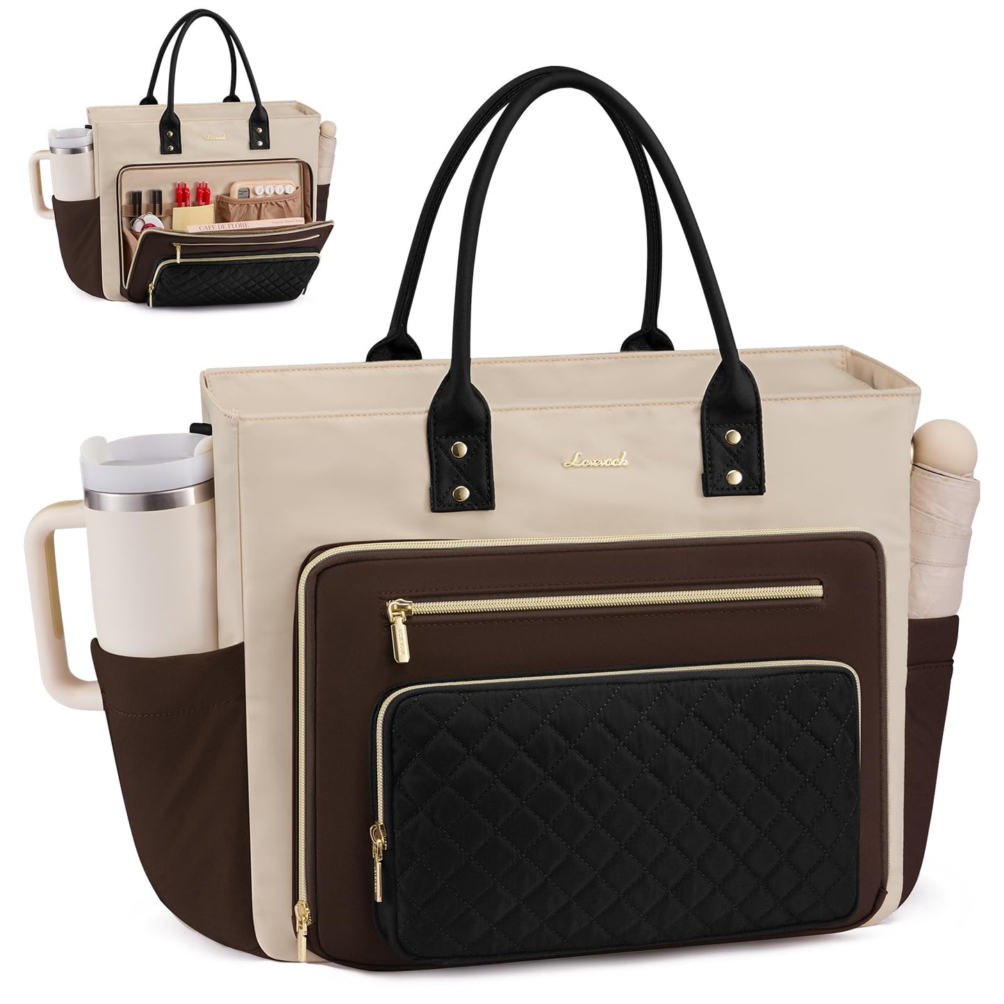 The Essential Work Tote Totes 15.6 inch / Coffee-abricot-black The Nichole Collection