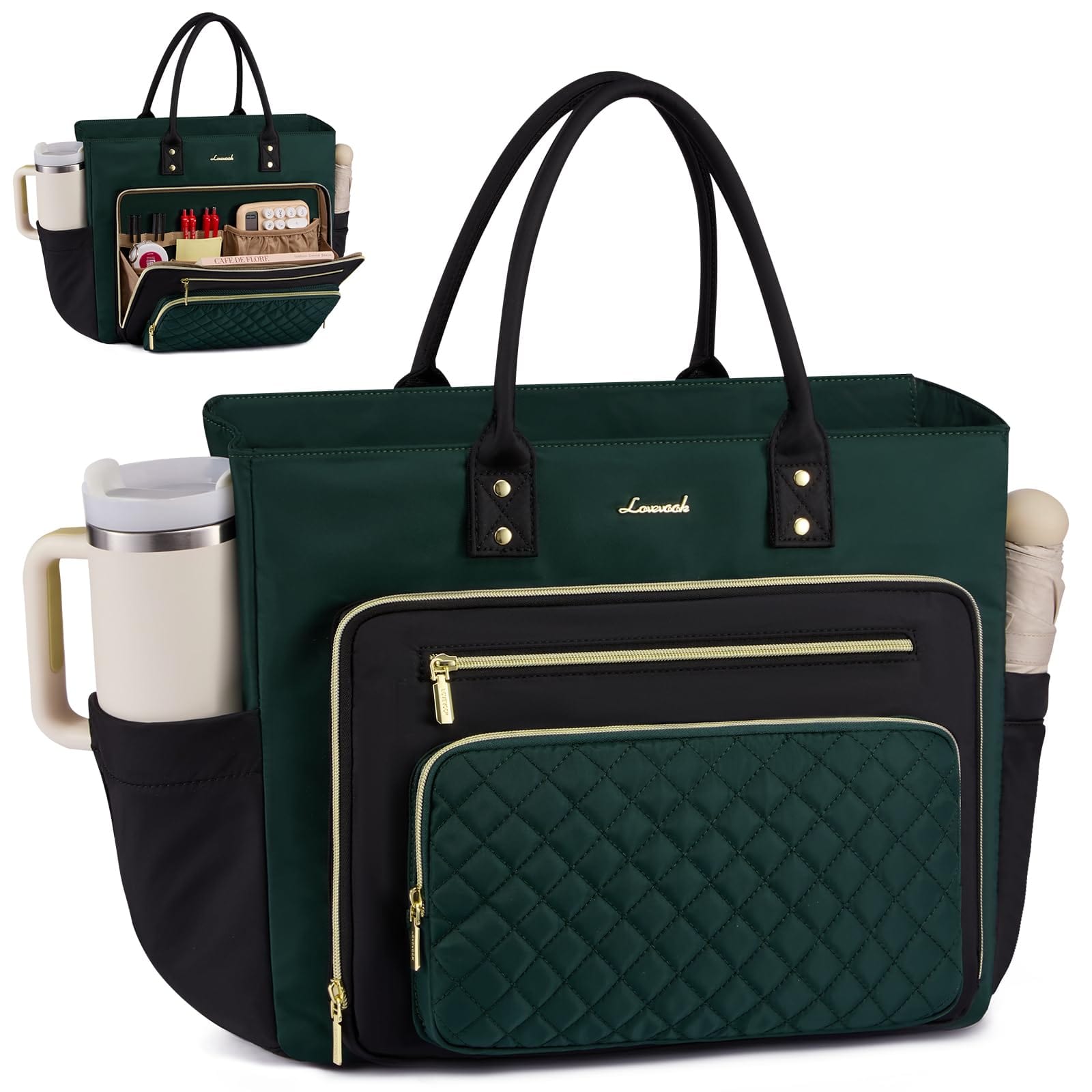 The Essential Work Tote Totes 15.6 inch / Dark Green-black The Nichole Collection