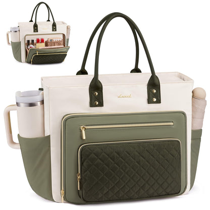 The Essential Work Tote Totes 17.3 inch / Light Green-beige-olive Green The Nichole Collection