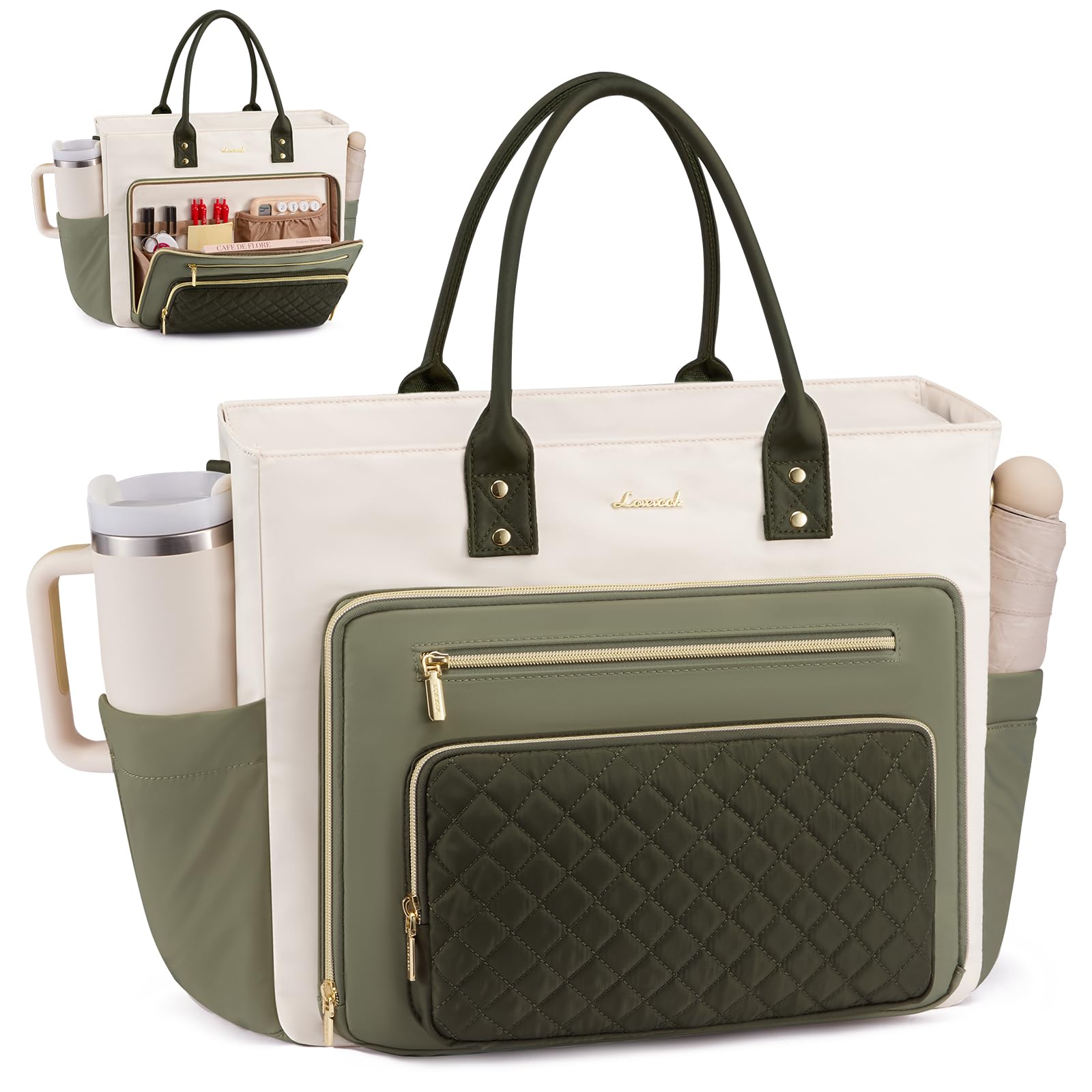 The Essential Work Tote Totes 15.6 inch / Light Green-beige-olive Green The Nichole Collection