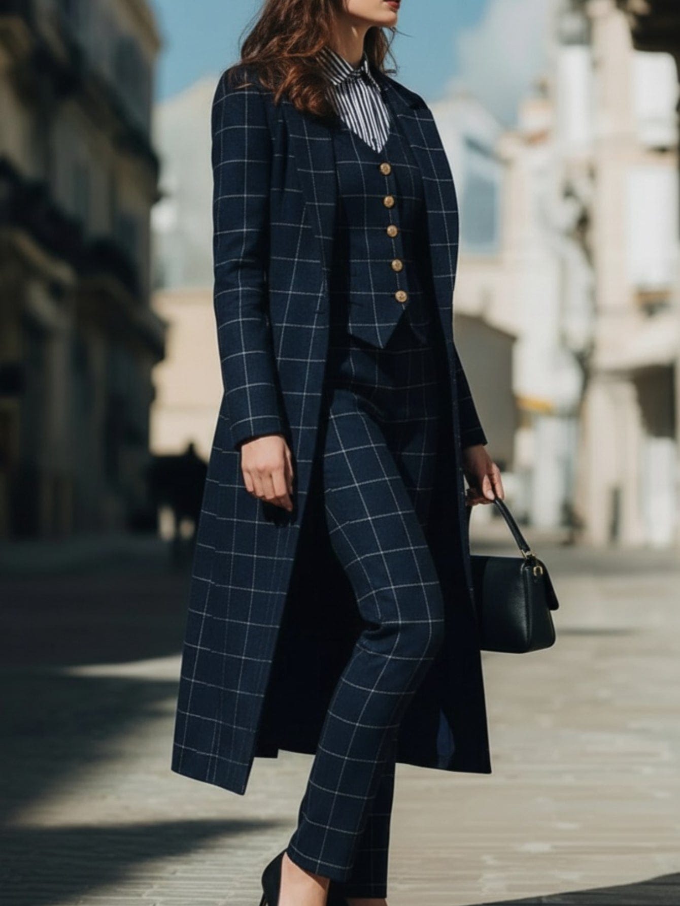 The Executive Plaid 3-Piece Suit Set – Navy & Gold Suits The Nichole Collection
