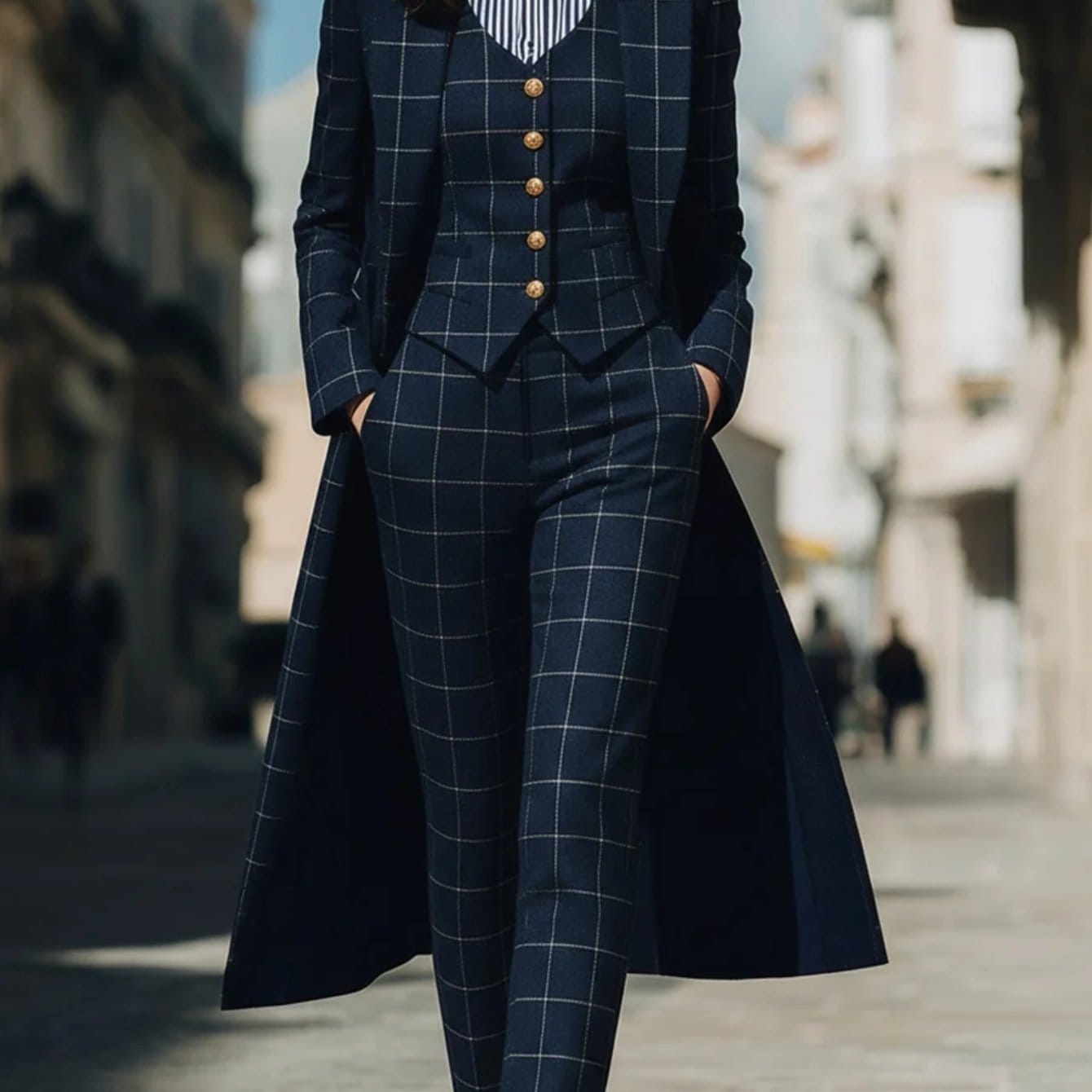 The Executive Plaid 3-Piece Suit Set – Navy & Gold Suits Navy Blue / S The Nichole Collection