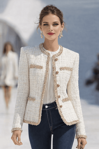 The Gilded Elegance Tweed Blazer Blazers White / S The Nichole Collection