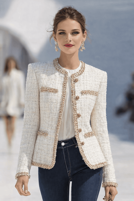 The Gilded Elegance Tweed Blazer Blazers White / S The Nichole Collection