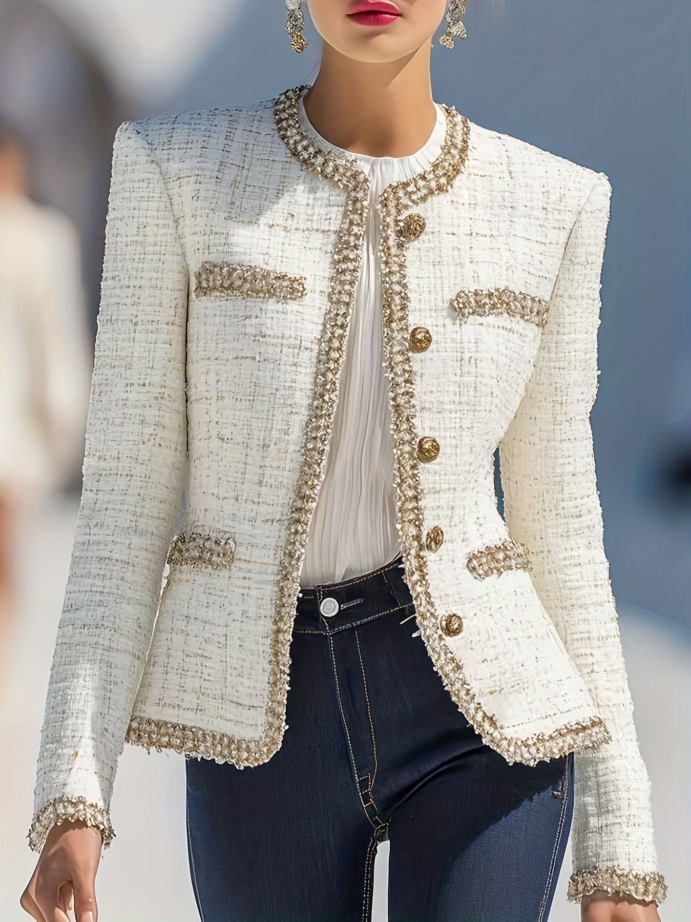 The Gilded Elegance Tweed Blazer White / S Blazers The Nichole Collection - Official Site