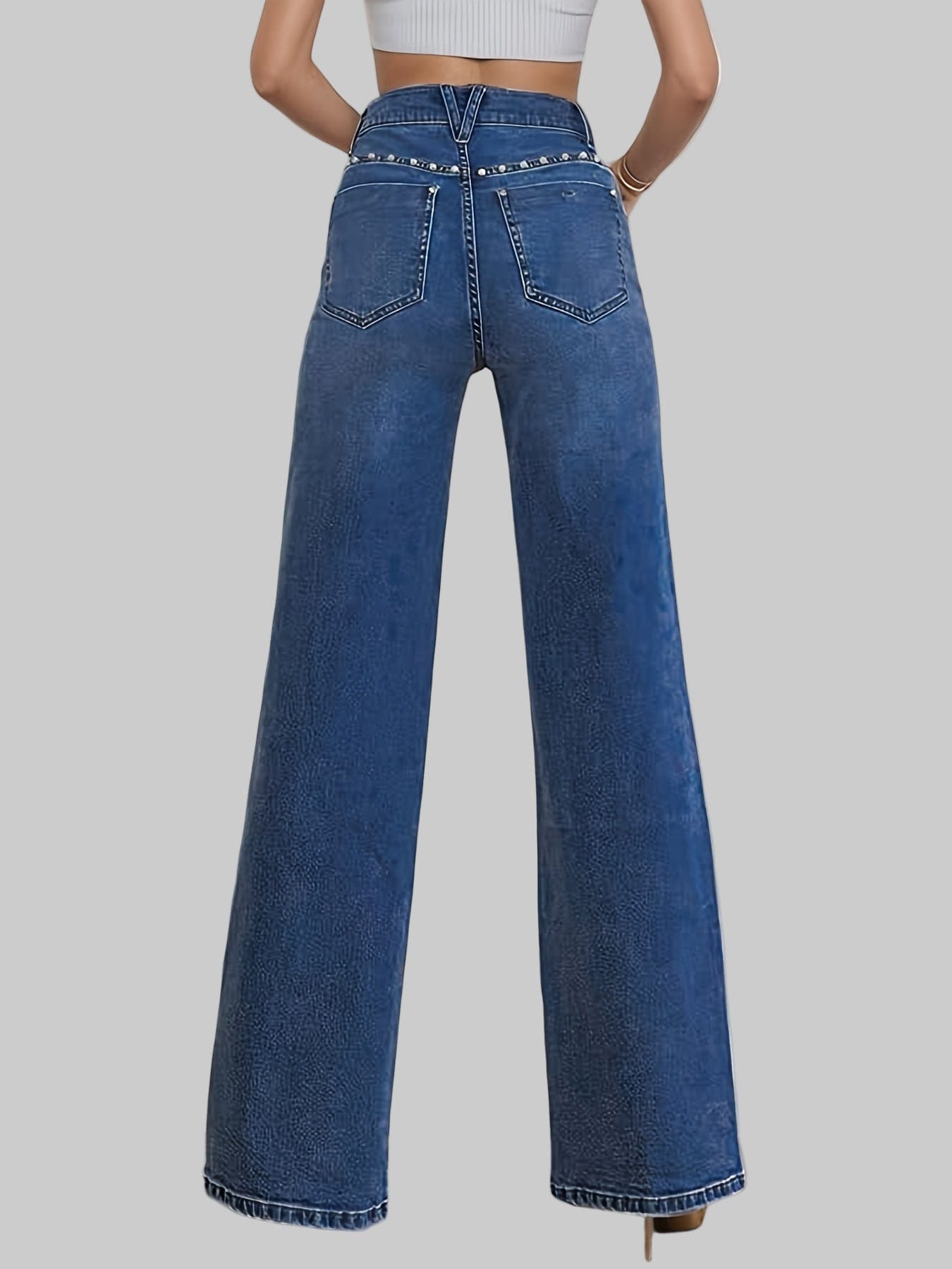 The Pearl-Trim High-Waist Straight-Leg Jean Jeans The Nichole Collection
