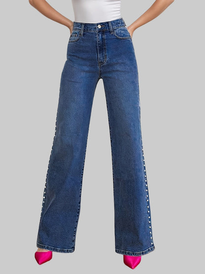 The Pearl-Trim High-Waist Straight-Leg Jean Jeans The Nichole Collection