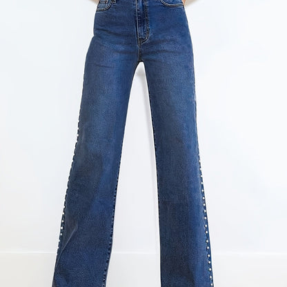 The Pearl-Trim High-Waist Straight-Leg Jean Jeans Medium Blue / S The Nichole Collection