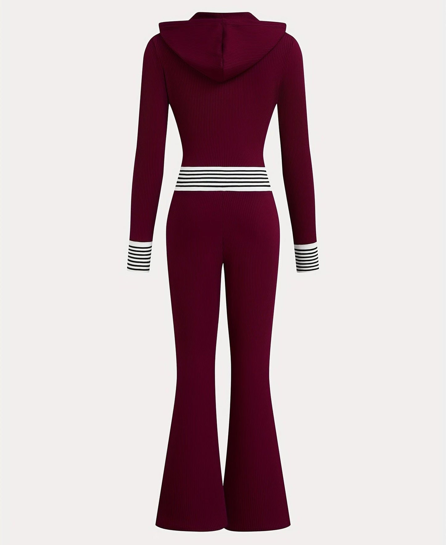 The Ribbed Hooded Zip Jumpsuit — V-Neck Knitted One-Piece The Nichole Collection