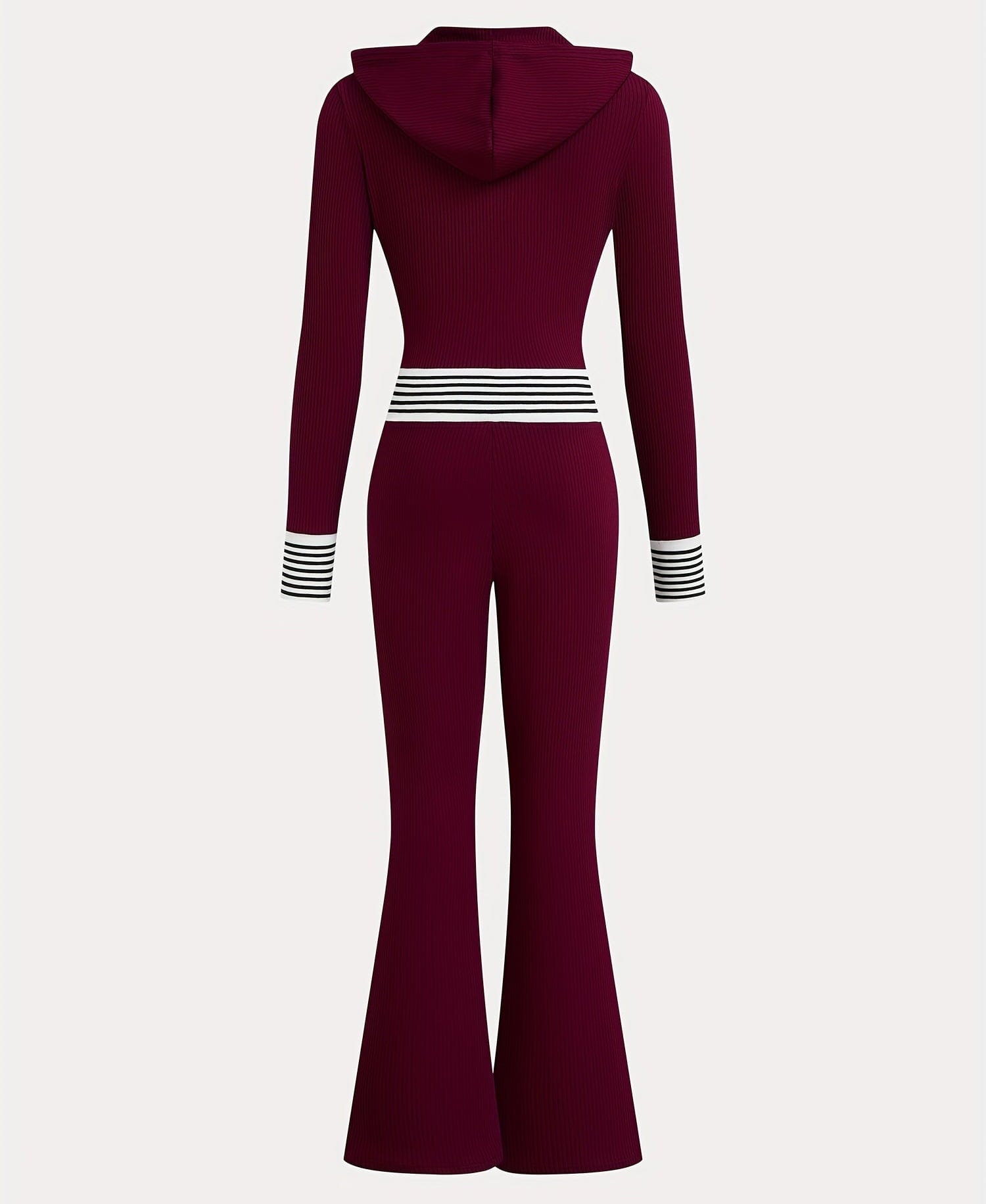 The Ribbed Hooded Zip Jumpsuit — V-Neck Knitted One-Piece The Nichole Collection