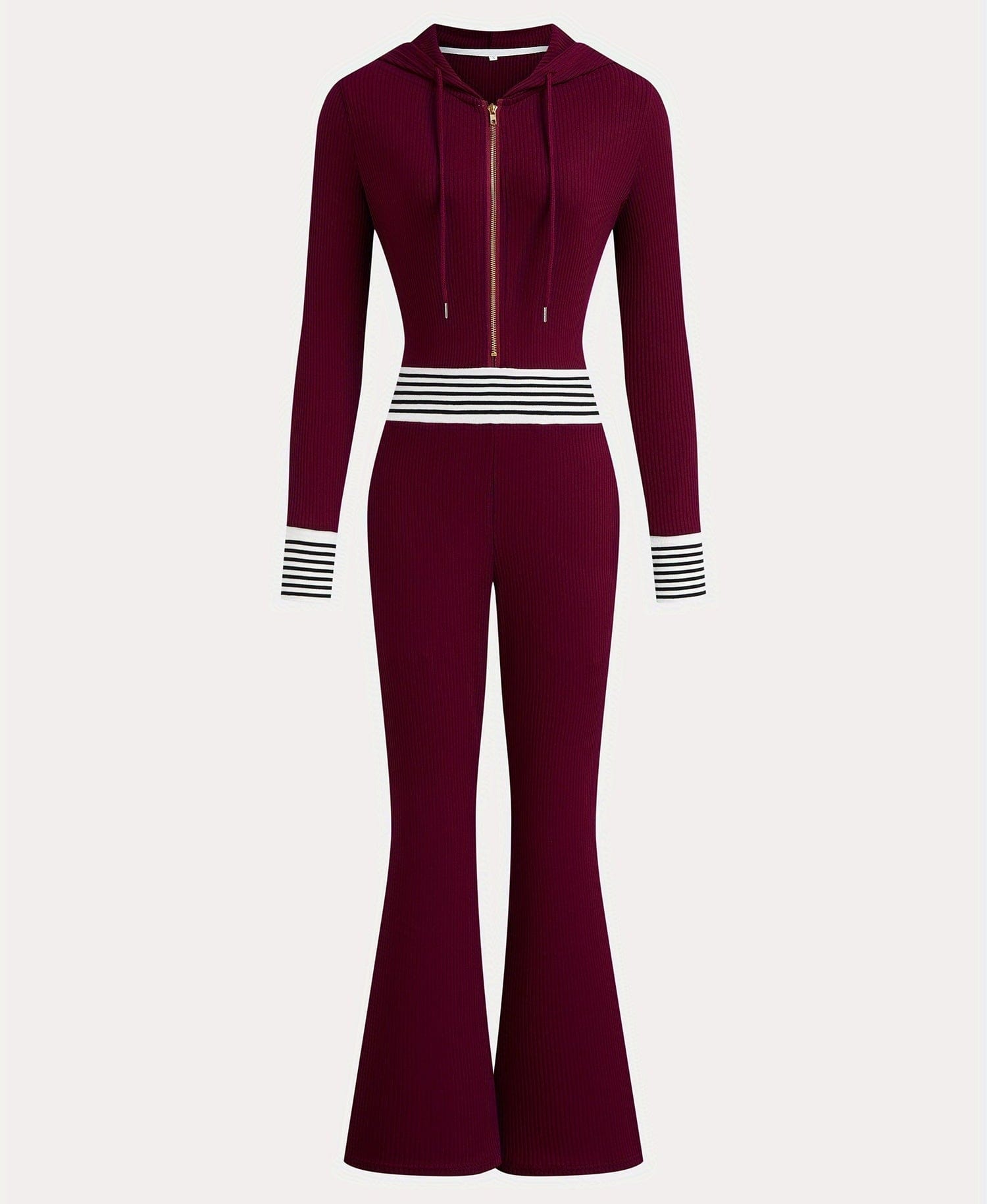 The Ribbed Hooded Zip Jumpsuit — V-Neck Knitted One-Piece The Nichole Collection