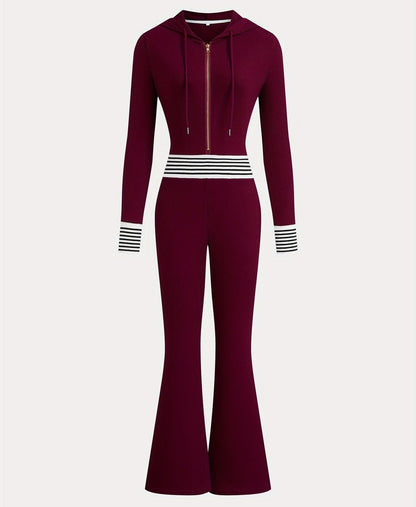 The Ribbed Hooded Zip Jumpsuit — V-Neck Knitted One-Piece The Nichole Collection