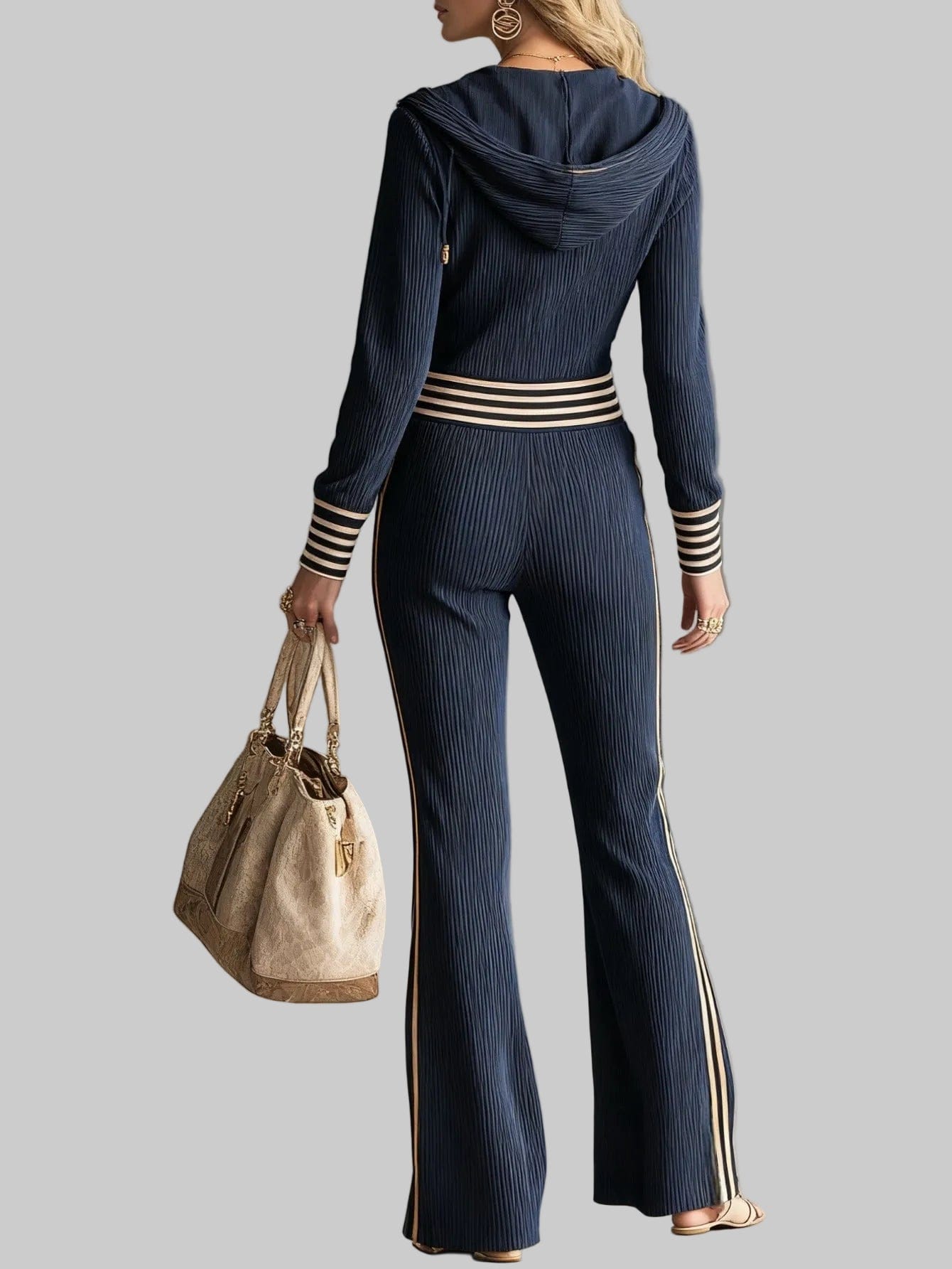 The Ribbed Hooded Zip Jumpsuit — V-Neck Knitted One-Piece The Nichole Collection