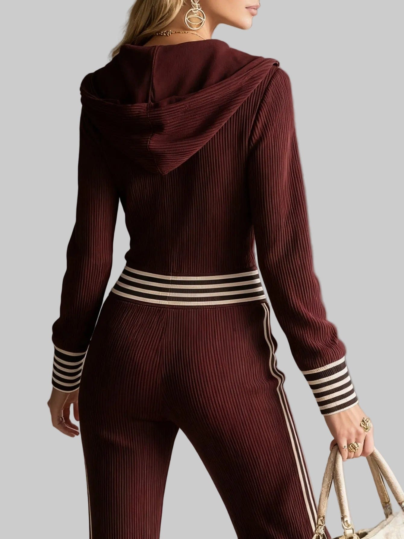 The Ribbed Hooded Zip Jumpsuit — V-Neck Knitted One-Piece The Nichole Collection