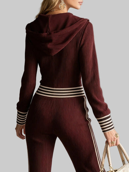 The Ribbed Hooded Zip Jumpsuit — V-Neck Knitted One-Piece The Nichole Collection