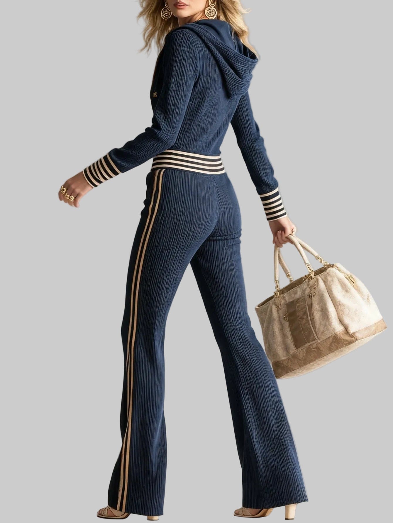 The Ribbed Hooded Zip Jumpsuit — V-Neck Knitted One-Piece The Nichole Collection