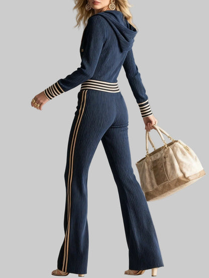 The Ribbed Hooded Zip Jumpsuit — V-Neck Knitted One-Piece The Nichole Collection