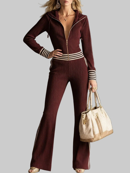 The Ribbed Hooded Zip Jumpsuit — V-Neck Knitted One-Piece The Nichole Collection