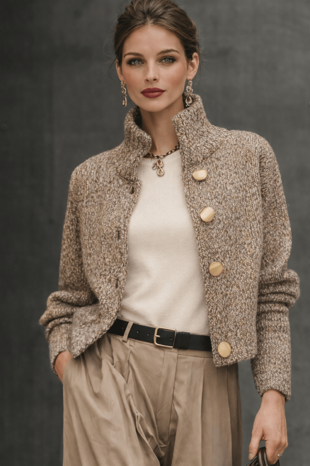 The Sandstone Buttoned Knit Blazer The Nichole Collection - Official Site