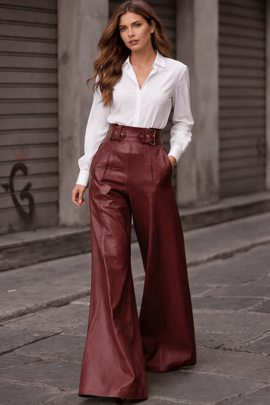 The Signature Flare Trouser Dress Pants Burgundy / S The Nichole Collection