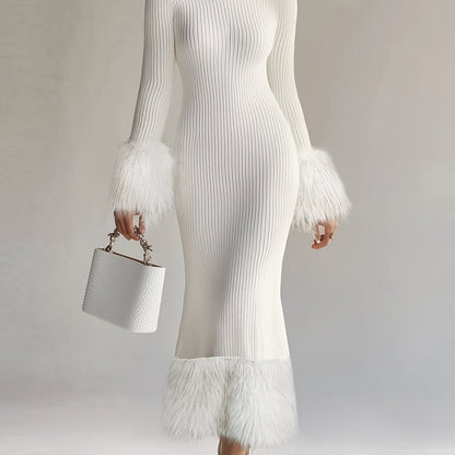 The Snowfall Elegance Faux Fur Knit Dress Dresses White / S The Nichole Collection