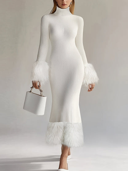 The Snowfall Elegance Faux Fur Knit Dress Dresses The Nichole Collection