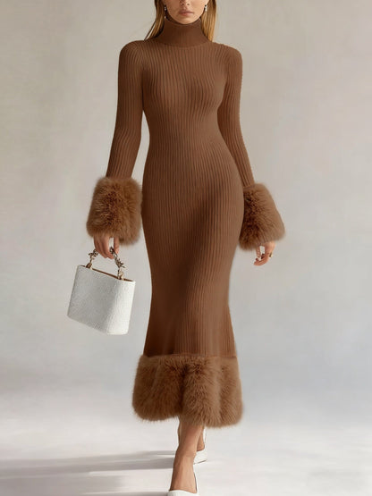 The Snowfall Elegance Faux Fur Knit Dress Dresses The Nichole Collection