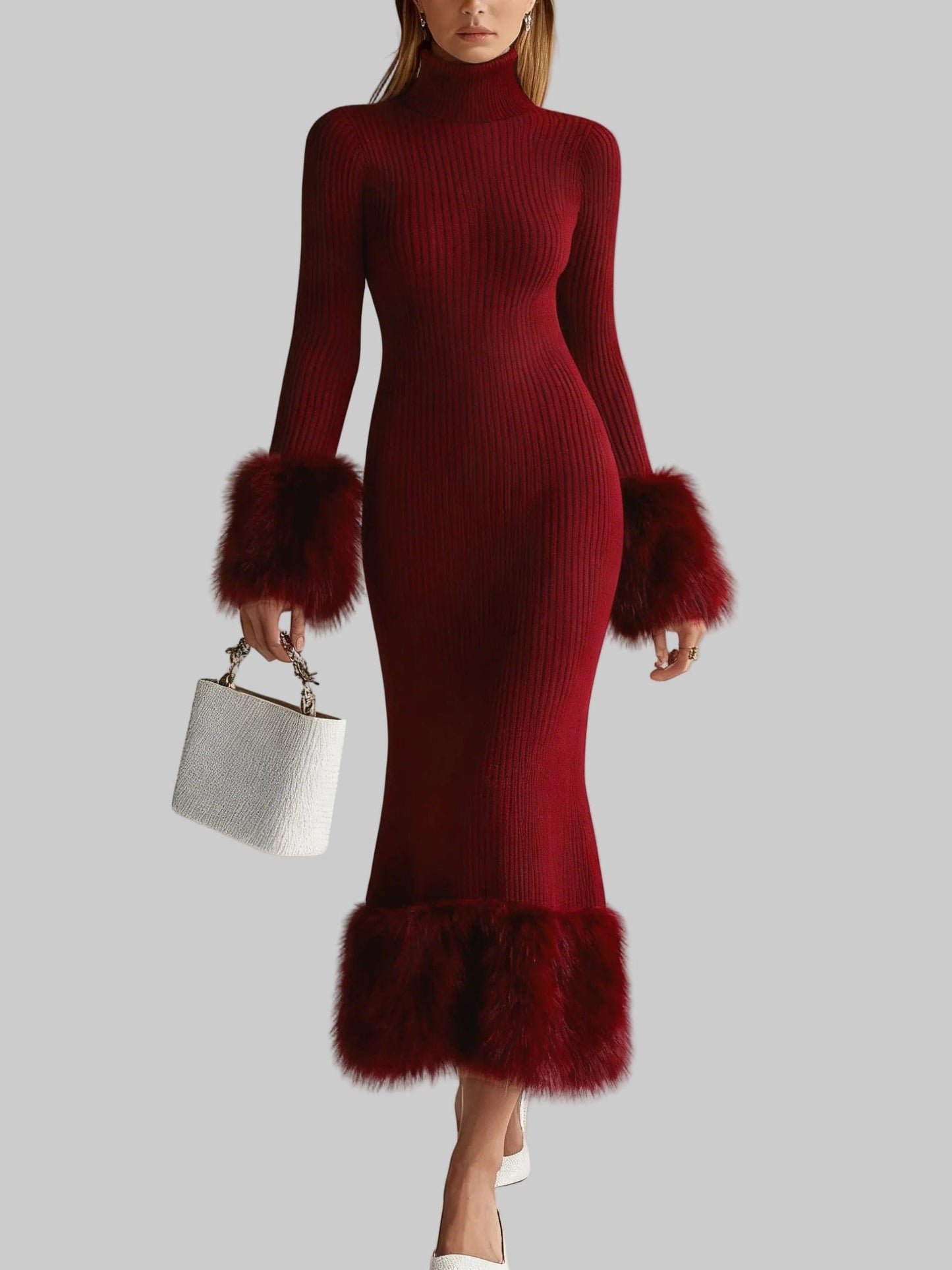 The Snowfall Elegance Faux Fur Knit Dress Dresses The Nichole Collection
