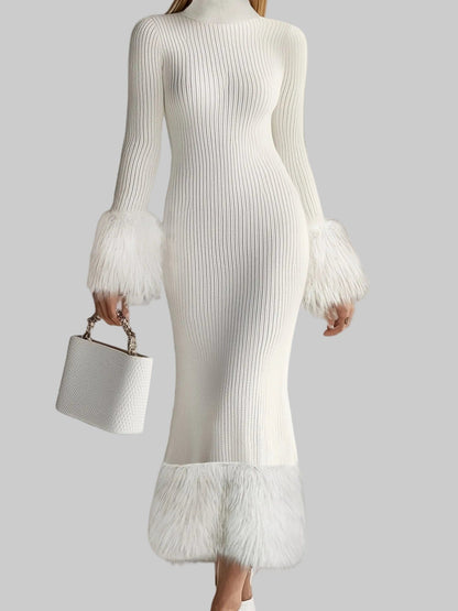 The Snowfall Elegance Faux Fur Knit Dress Dresses The Nichole Collection