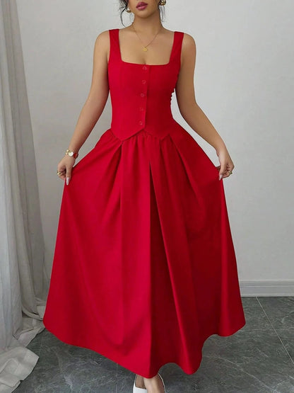 The Square Neck Midi Dress Deep Red / S The Nichole Collection